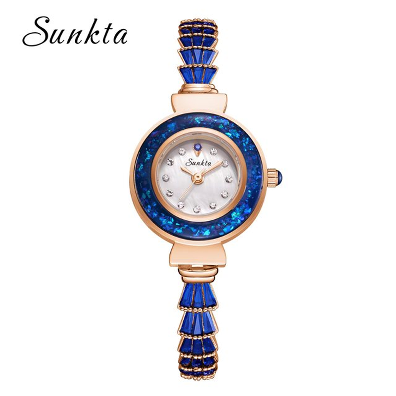 SUNKTA Sapphire Ladies Diamond Luxury Bracelet Wrist Watch